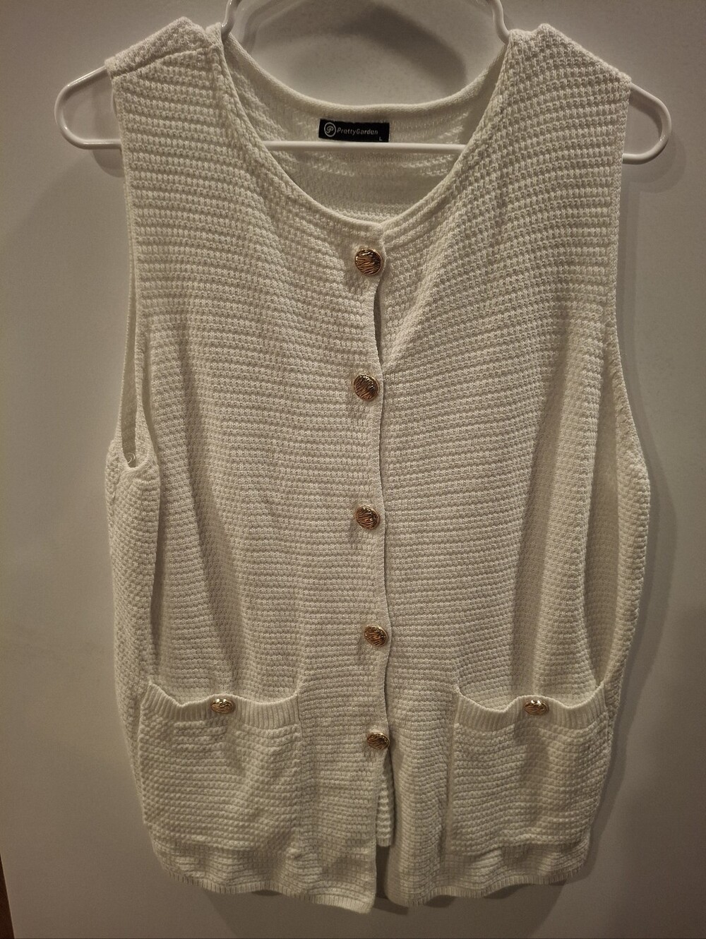 Cream Button-Front Knit Vest with Gold Buttons